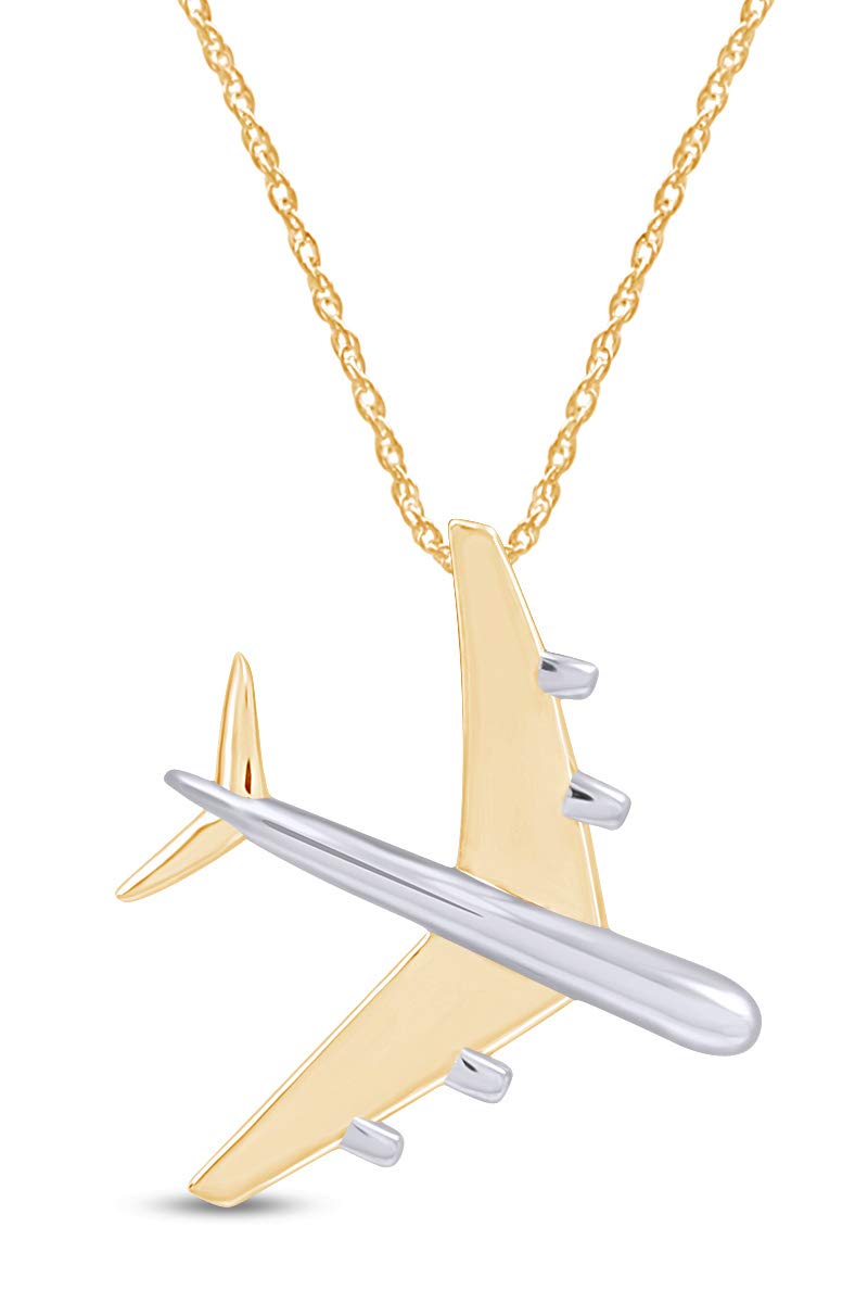 AFFY 14k Yellow Gold Over Sterling Silver Two Tone Airplane Pendant Necklace