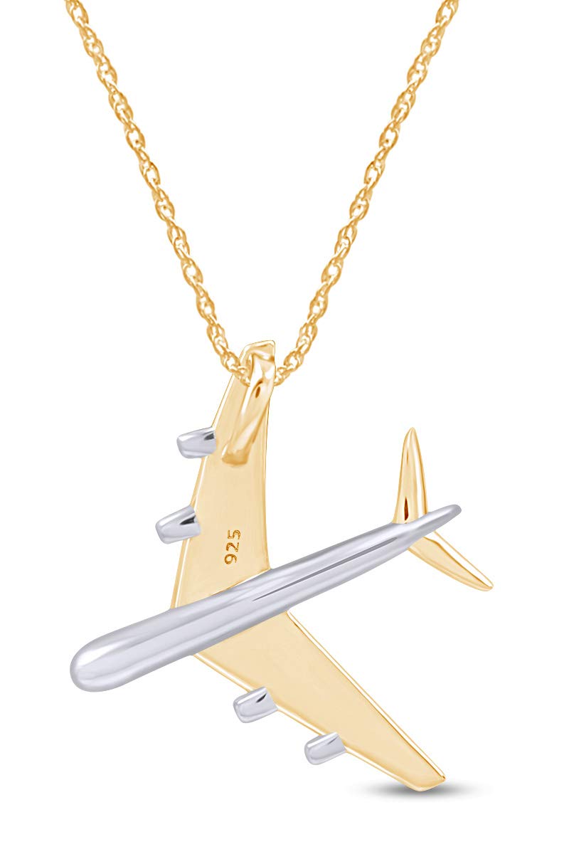 AFFY 14k Yellow Gold Over Sterling Silver Two Tone Airplane Pendant Necklace