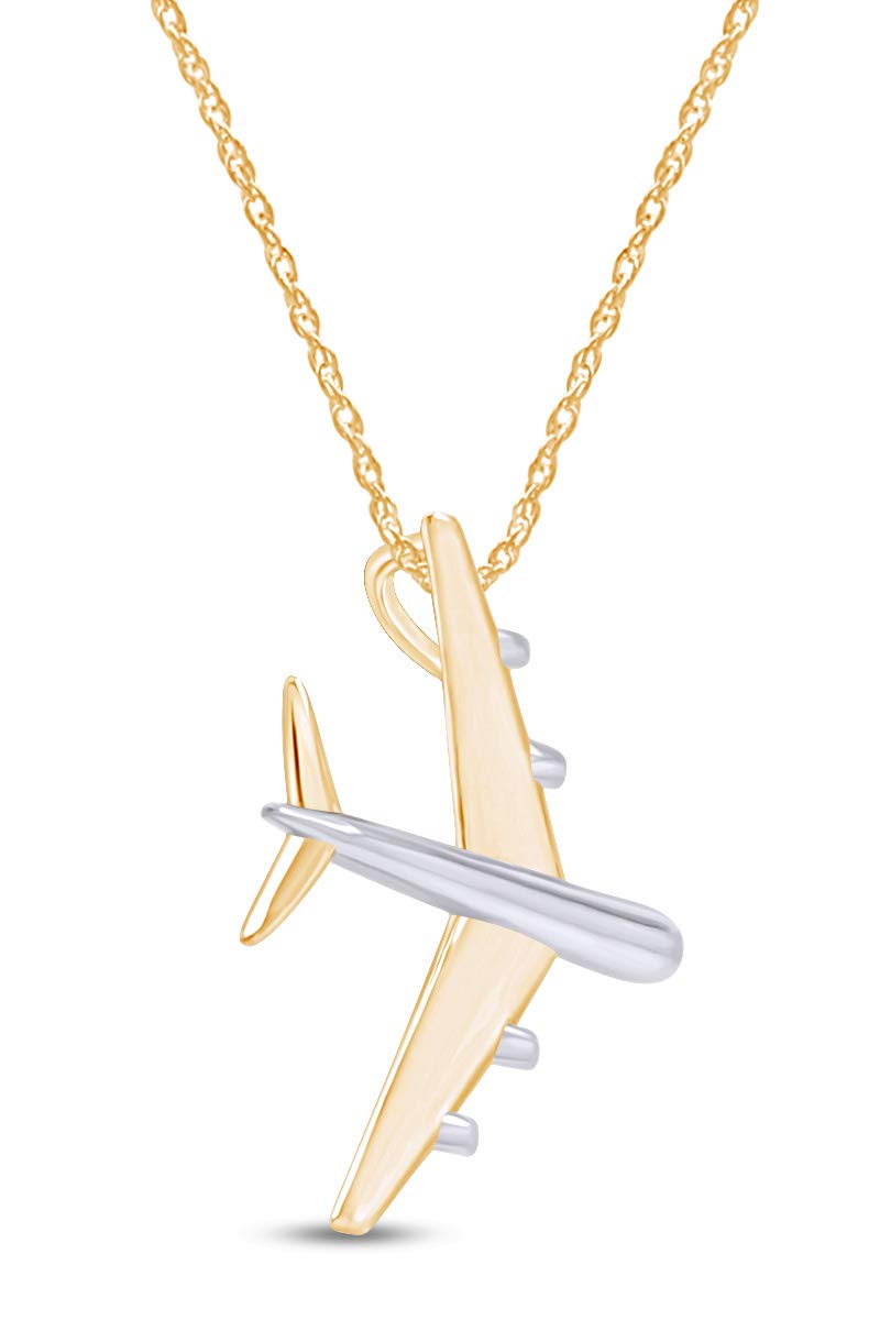 AFFY 14k Yellow Gold Over Sterling Silver Two Tone Airplane Pendant Necklace