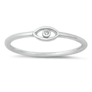 Blue Apple Co. Evil Eye Ring Round Cubic Zirconia 925 Sterling Silver Size-4