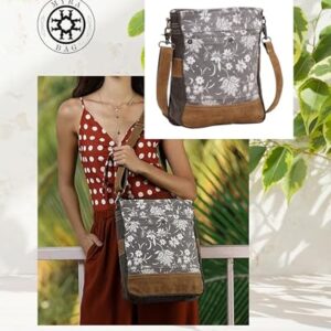 Myra Bag Blossom Print Upcycled Canvas & Leather Shoulder Bag S-1427