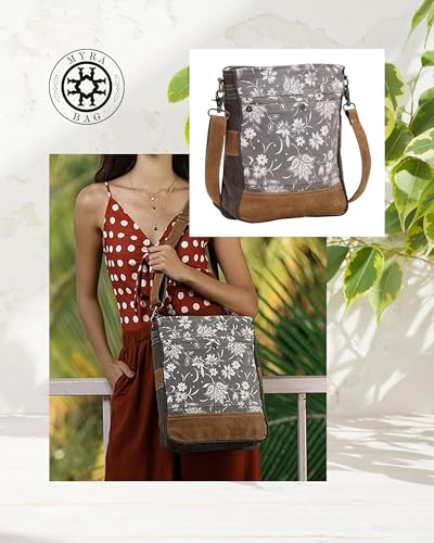 Myra Bag Blossom Print Upcycled Canvas & Leather Shoulder Bag S-1427