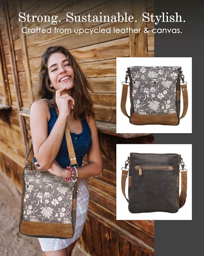 Myra Bag Blossom Print Upcycled Canvas & Leather Shoulder Bag S-1427