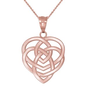 elegant 10k rose gold celtic motherhood knot pendant necklace, 22"