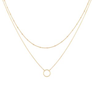 MEVECCO Gold Layered Choker Necklace for Women,18K Gold Plated Cute Dainty Karma Round Circle Disc Charm Small Beaded Satellite Chain Minimalist Choker Necklace