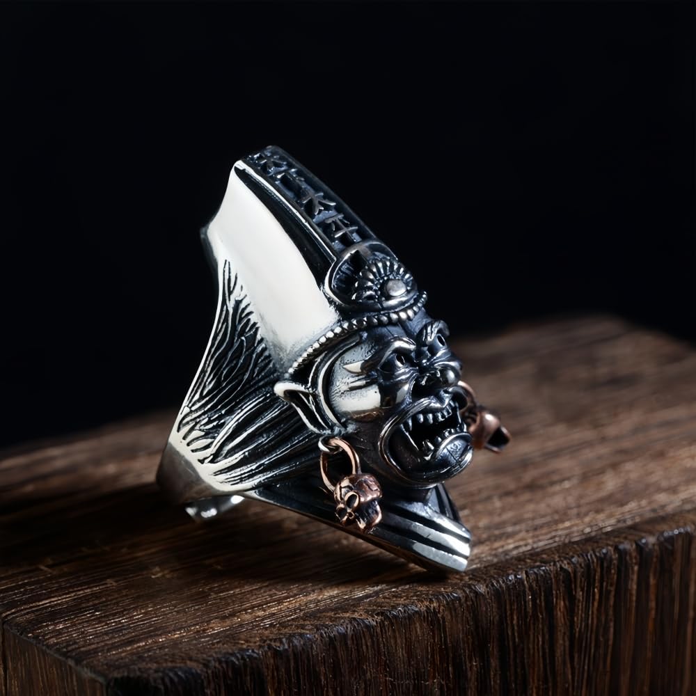 ForFox Gothic 925 Sterling Silver Chinese Ghost Ring Jewelry Black Impermanence Open and Adjustable