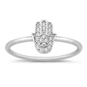 Unique Ring Studded Hamsa Hand New .925 Sterling Silver Band Size 7