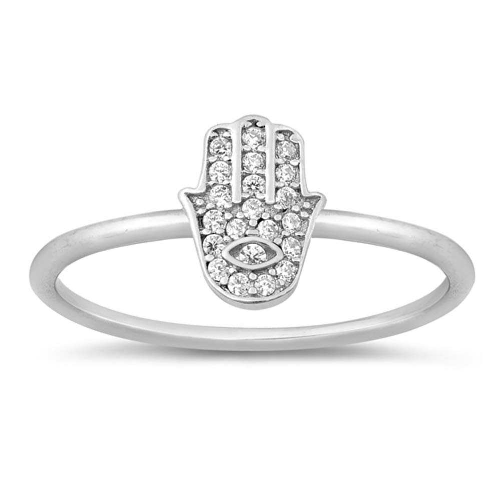 Unique Ring Studded Hamsa Hand New .925 Sterling Silver Band Size 7