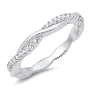 Clear CZ Elegant Twist Braid Fashion Ring New .925 Sterling Silver Band Size 8