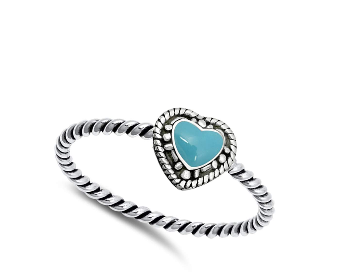 Simulated Turquoise Rope Promise Heart Halo Beautiful Ring New .925 Sterling Silver Band Size 4