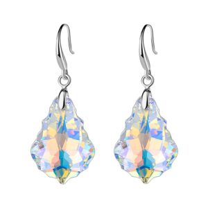 Austrian Crystal Baroque Teardrop Dangle Hook Earrings for Women 14K Gold Plated Hypoallergenic Jewelry (Aurora Borealis)