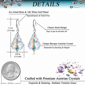 Austrian Crystal Baroque Teardrop Dangle Hook Earrings for Women 14K Gold Plated Hypoallergenic Jewelry (Aurora Borealis)