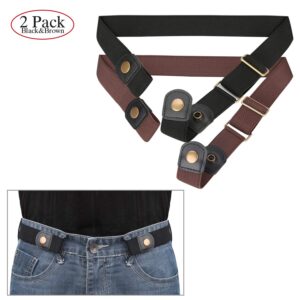 No Buckle Invisible Elastic Stretch Belt for Men/Women Fits waist 24-50in (02 2Pack Black&Brown, Fits waist size 36"-50")