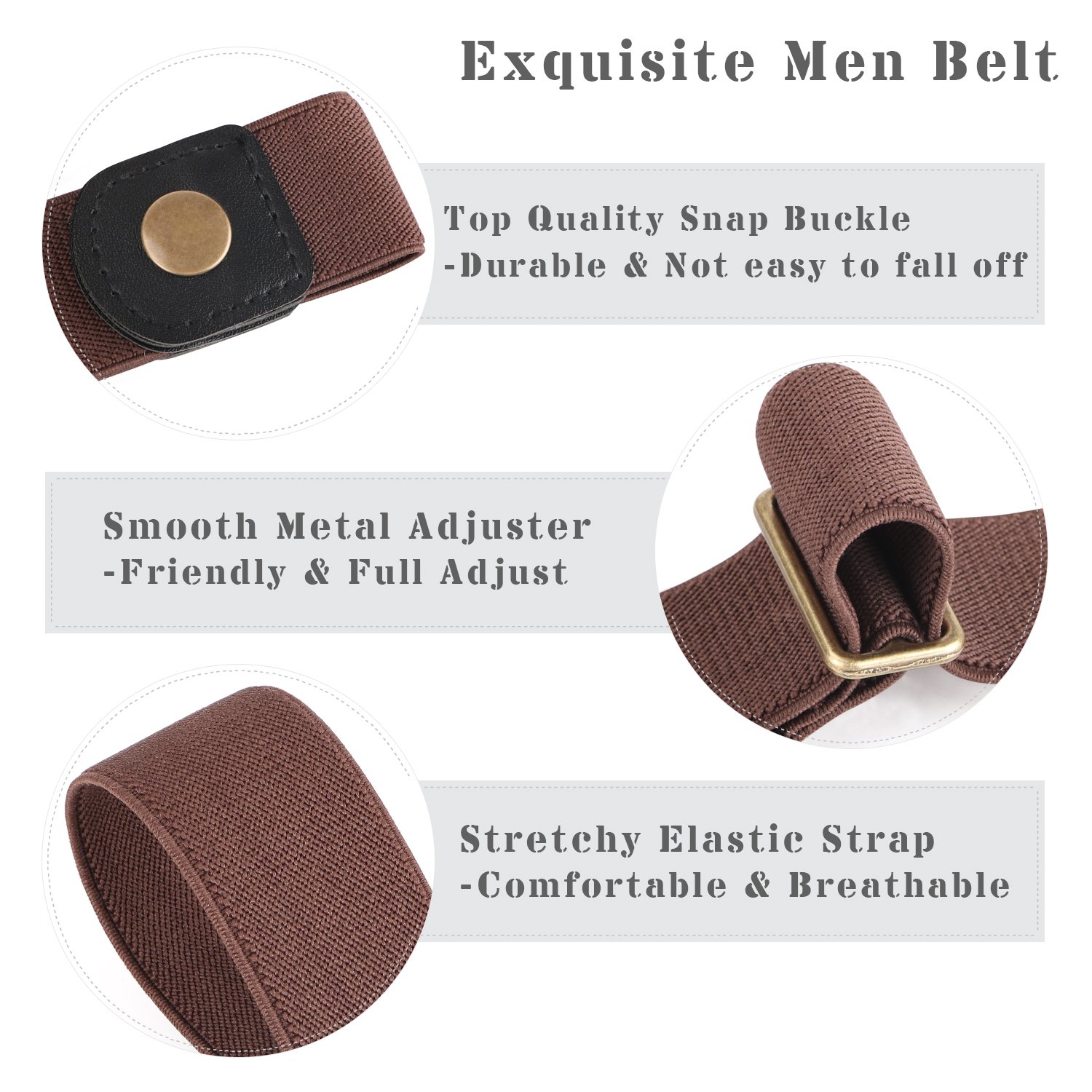 No Buckle Invisible Elastic Stretch Belt for Men/Women Fits waist 24-50in (02 2Pack Black&Brown, Fits waist size 36"-50")