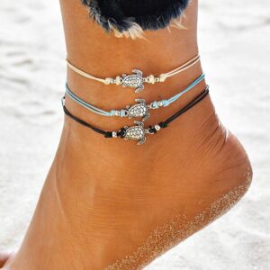 Suyi 5Pcs Beach Turtle Anklet Boho Handmade Adjustable Anklet Layered Rope Anklet Foot Chain for Women 5P