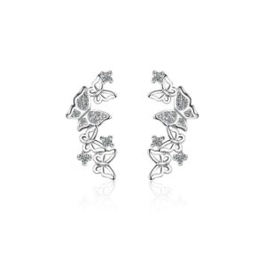 hollow butterfly cz cuff wrap studs earrings for women pierced ear sterling silver plated fashion cubic zirconia crawler climber hypoallergenic