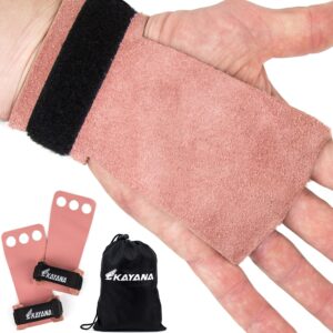 kayana 3 hole leather gymnastics hand grips - palm protection and wrist support for cross training, kettlebells, pull ups, weightlifting, chin ups, workout, & exercise (pink, small)