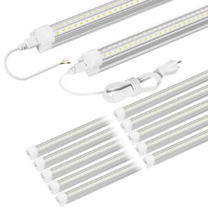 onlylux 5ft led shop light fixture, linkable 6500k daylight white tube light, high output, double sided v shape t8 integrated 5 foot led bulbs for garage,warehouse,clear lens 10-pack