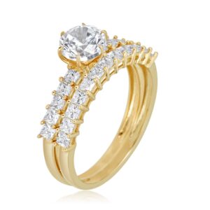 AVORA 10K Yellow Gold 1 Ct Solitaire Simulated Diamond CZ Anniversary Bridal Engagement Wedding Band Ring Set - Size 8