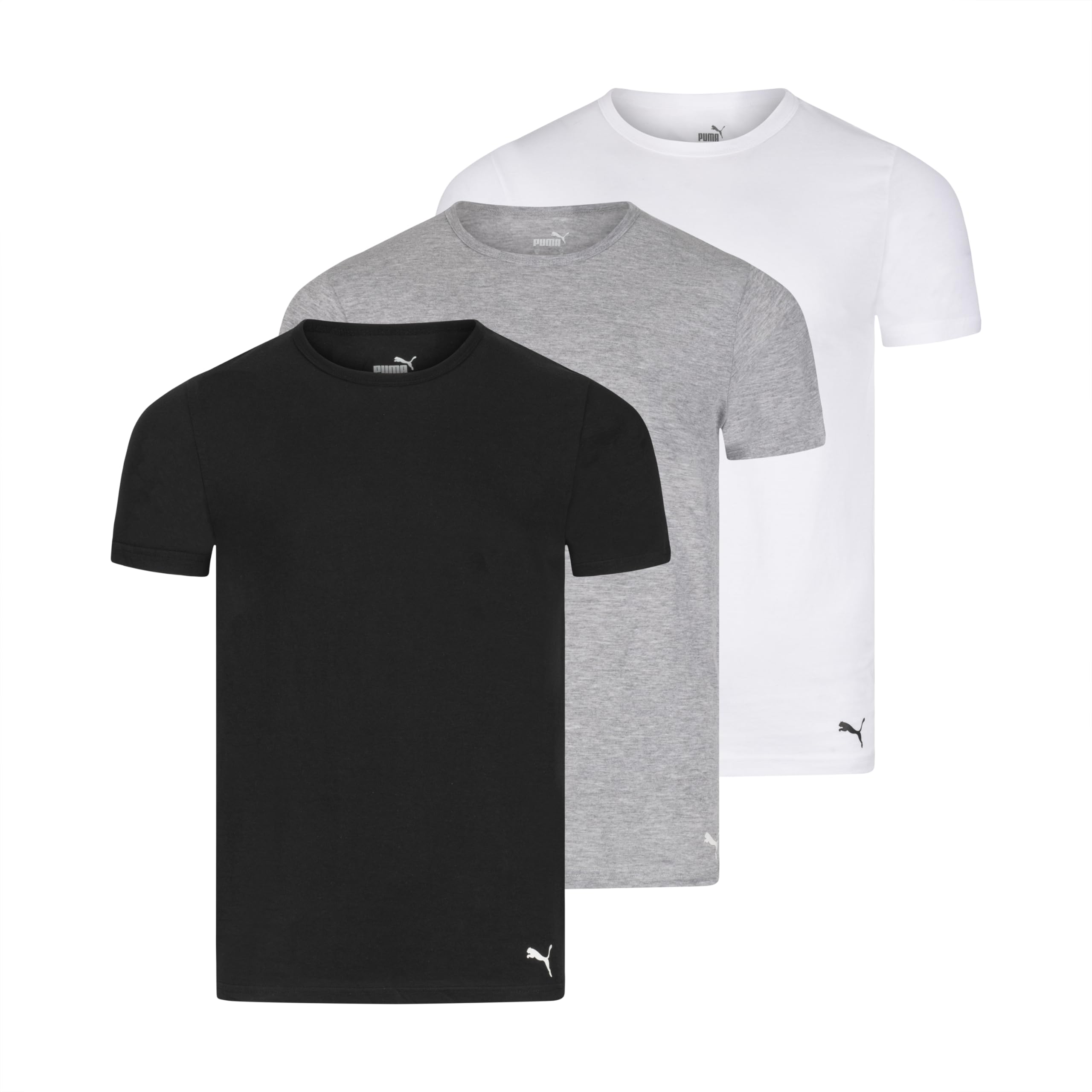 Puma Men's 3 Pack Crew Neck T-Shirts, White/Gray/Black, XL