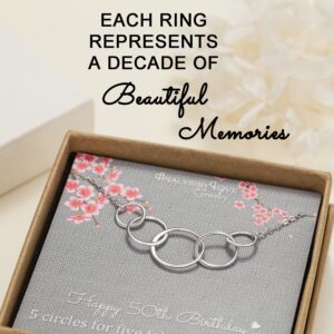 AnalysisyLove 50th Birthday Gifts for Women - Sterling Silver Infinity 5 Circle 5 Decades Necklace, Mom Gifts, Mothers Day Jewelry Birthday Gift