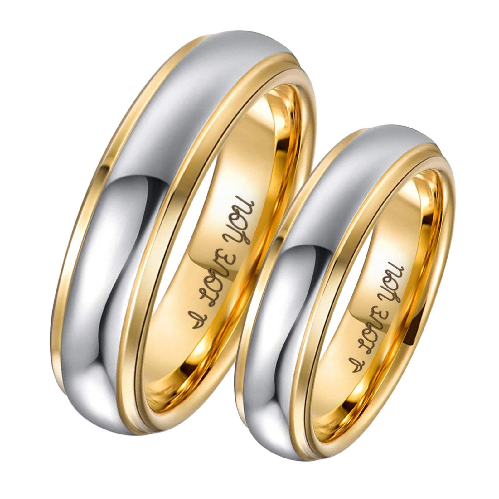 Aeici 4mm Wedding Bands for Women, Tungsten Carbide Rings for Women Rings Size 7, Women Ring I Love You