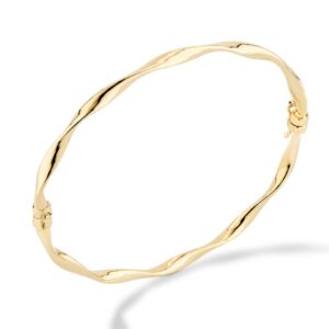 miabella 18k gold over sterling silver italian oval twist hinged bangle bracelet for women, 925 made in italy (large - 8 inches)