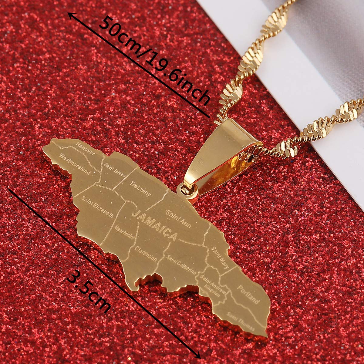 Stainless Steel Map of Jamaica With City Pendant Necklaces for Women (Gold Color)