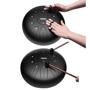 Yinama Steel Tongue Drum Percussion Instrument 11 Notes 10 inches Black