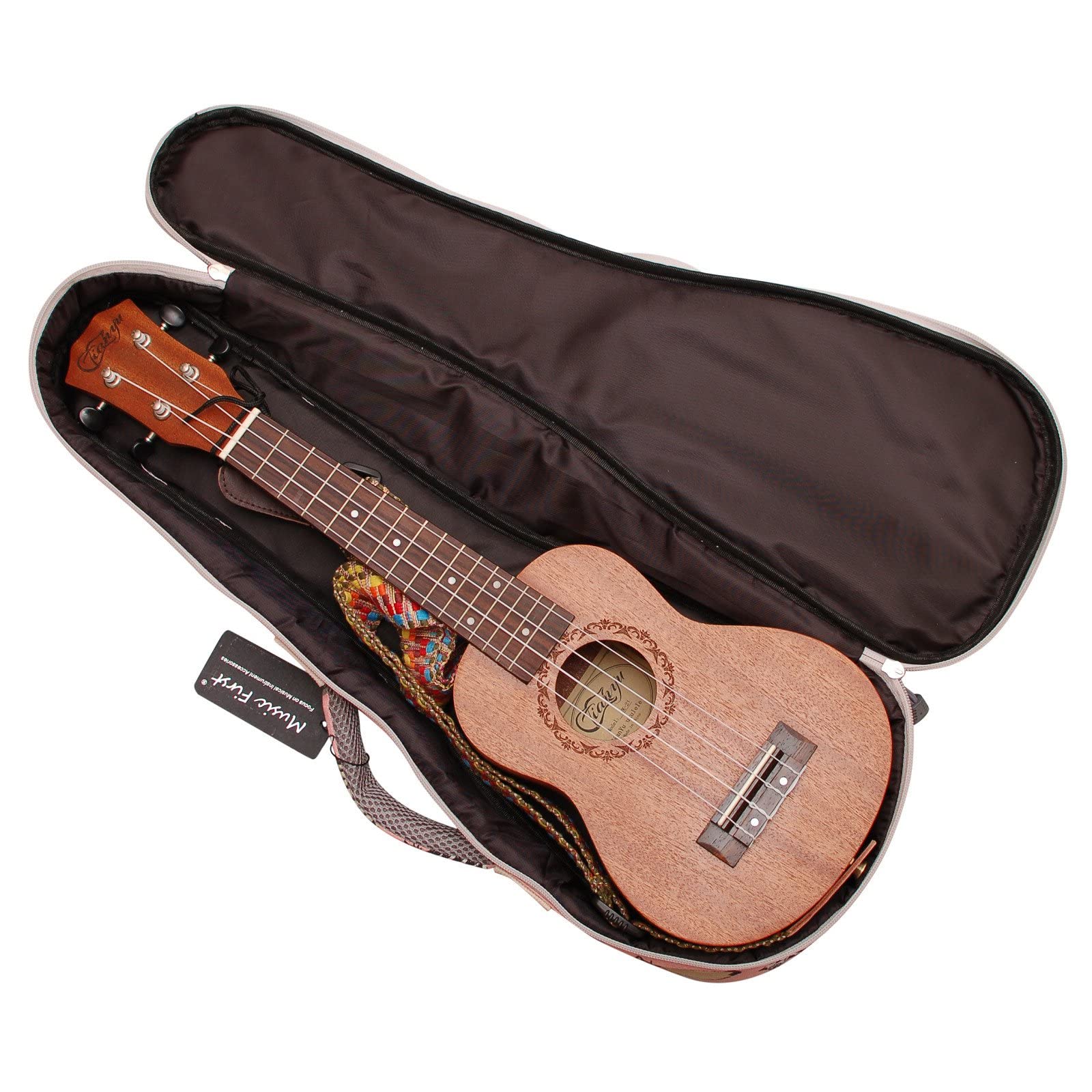 MUSIC FIRST Canvas MISS CAT ukulele case ukulele bag, Double Shoulder Straps, Original Design (Fit for 21 inch Soprano Ukulele, Double Shoulder Straps)