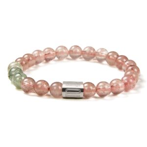 Morchic Natural Strawberry Quartz Crystal/Green Rutilated Quartz for Women, Stretch Energy Beaded Sweet Bracelet 8mm