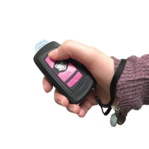 streetwise car key fob stun gun for self defense keychain with alarm, led flashlight, and safety switch - razor 23,000,000* pink