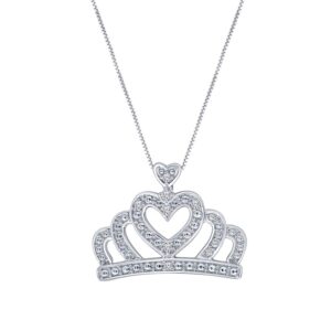 elmas 0.05ct round white diamond 925 sterling silver crown pendant necklace for women