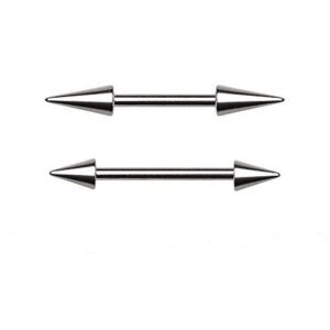 covet jewelry 316l surgical steel spike nipple bar (16ga, length: 1/2", ball size: 4mm)