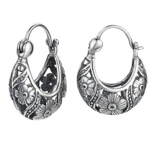 BALMORA 925 Sterling Silver Filigree Hoop Earrings for Women Flowers Vintage Party Jewelry Wedding Floral Light Weight Hoop Earrings for mom Friends