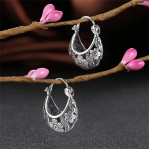 BALMORA 925 Sterling Silver Filigree Hoop Earrings for Women Flowers Vintage Party Jewelry Wedding Floral Light Weight Hoop Earrings for mom Friends