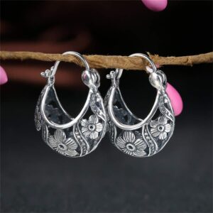 BALMORA 925 Sterling Silver Filigree Hoop Earrings for Women Flowers Vintage Party Jewelry Wedding Floral Light Weight Hoop Earrings for mom Friends