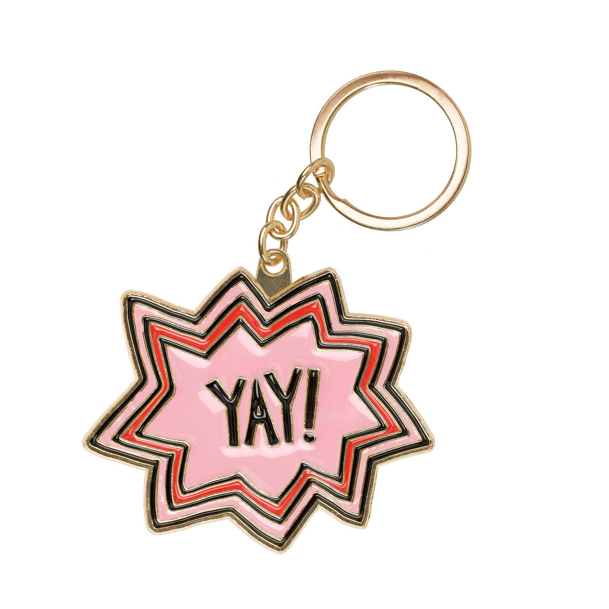 Enamel Motivational Keychain “Yay!” with Gold Key Ring for Bags, House and Car Keys - by Free Period Press