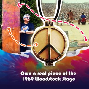 Aeiniwer Original 1969 Woodstock Piece of Stage Encased Inside a Peace Pendant Necklace for Music and History Lovers