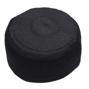 Kufi Men's Unisex Skull Cap Women's Designer Solid Hat with Hand Embroidery Kufi Caps Knitted Beanie Summer Headwear (Black 2, 61cm)