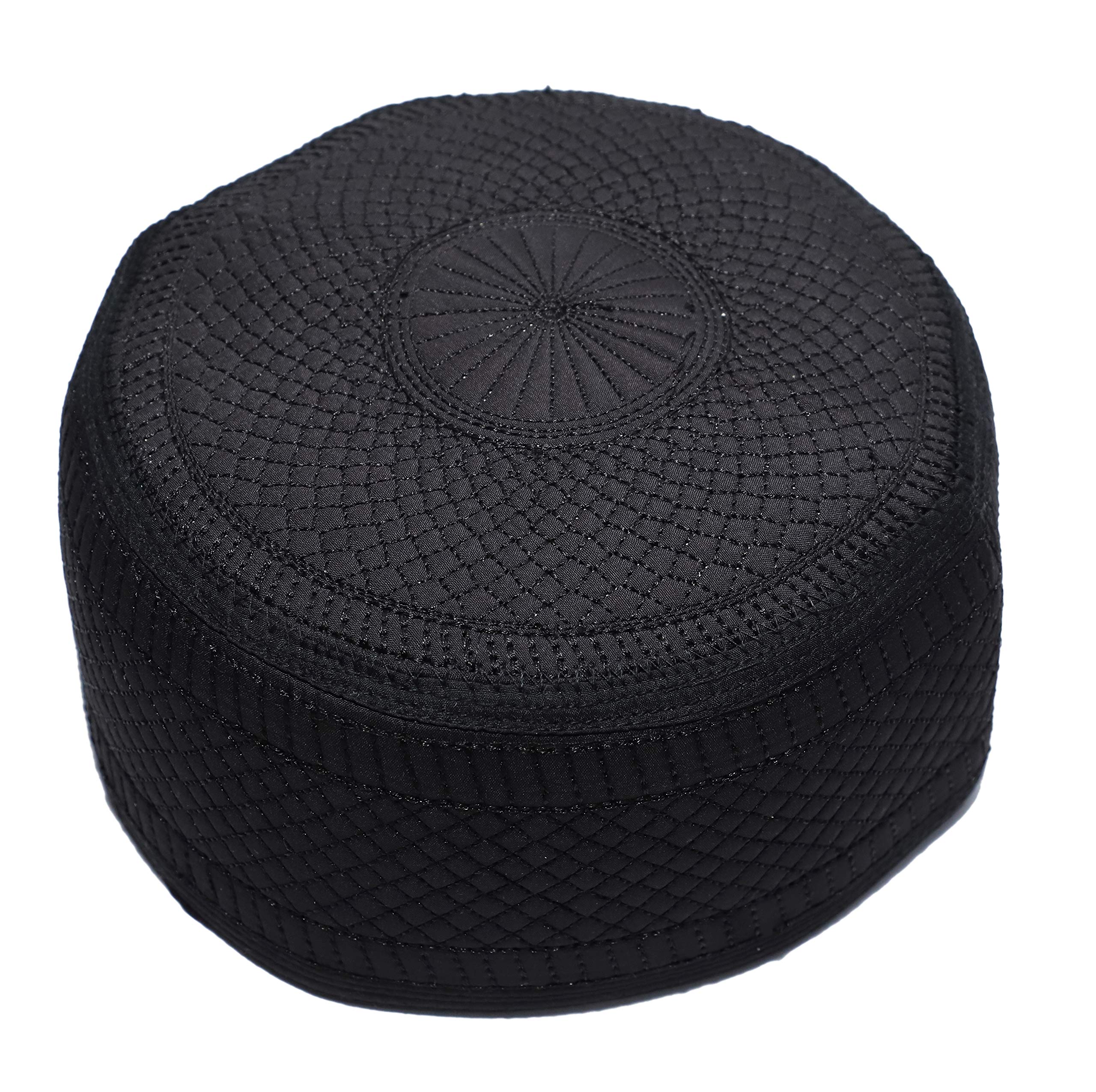 Kufi Men's Unisex Skull Cap Women's Designer Solid Hat with Hand Embroidery Kufi Caps Knitted Beanie Summer Headwear (Black 2, 61cm)