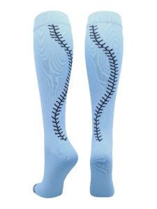 madsportsstuff softball socks with stitches over the calf (columbia blue/navy, small)