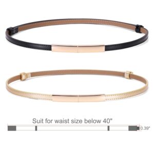 JASGOOD 2 Pack Women's Skinny Patent Leather Belt Adjustable Slim Waist Belt for Dress