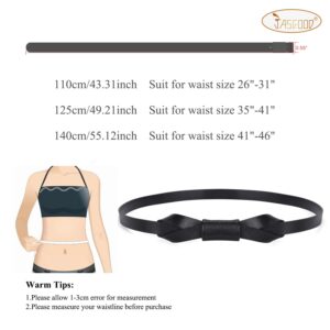 JASGOOD Women PU Leather Skinny Belt for Dress Adjustable Thin Waist Belt for Lady, Suit for Waist Size 26-31 Inches, B-Black