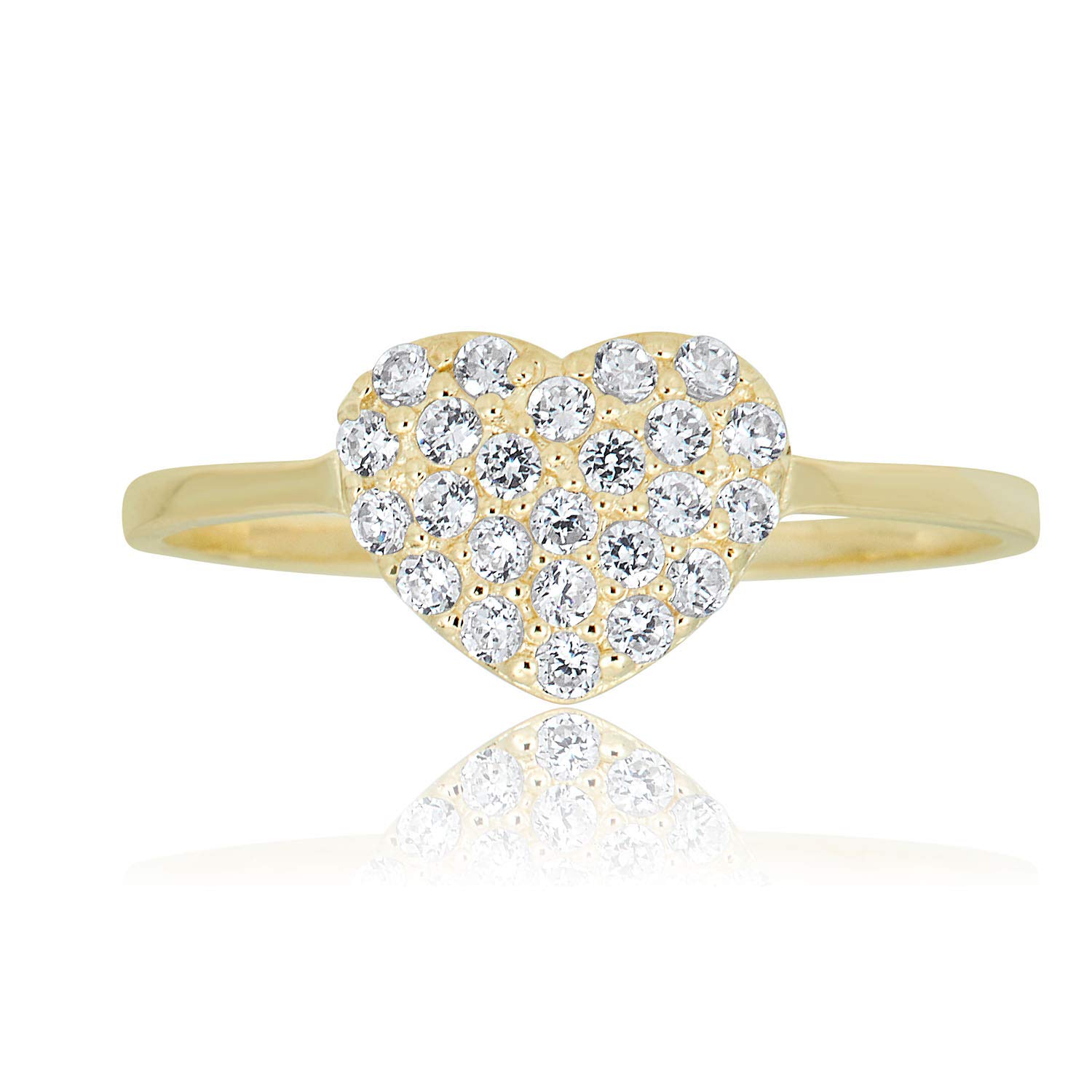 AVORA 10K Yellow Gold Simulated Diamond CZ Wrapped in Love Heart Cluster Fashion Ring - Size 7