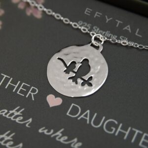 EFYTAL Mom Gifts, 925 Sterling Silver Mommy & Baby Bird Necklace for Mother & Daughter, Necklaces for Women, Best Birthday Gift Ideas, Pendant Mother's Jewelry For Her, Mothers Day