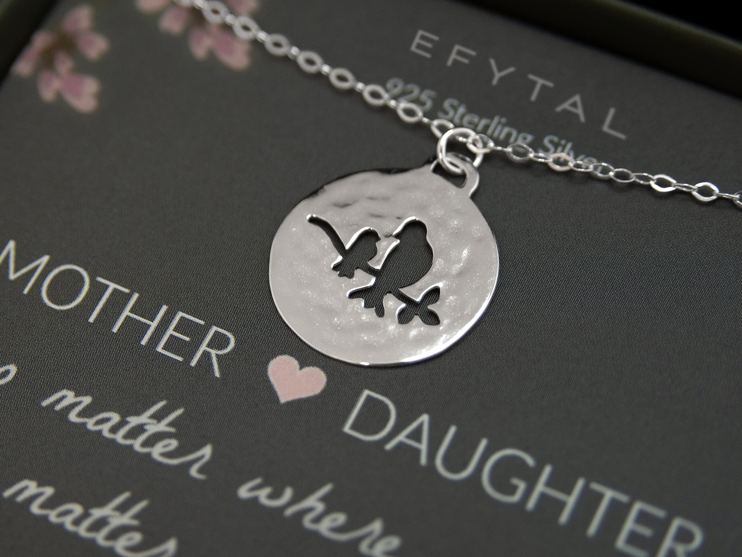 EFYTAL Mom Gifts, 925 Sterling Silver Mommy & Baby Bird Necklace for Mother & Daughter, Necklaces for Women, Best Birthday Gift Ideas, Pendant Mother's Jewelry For Her, Mothers Day