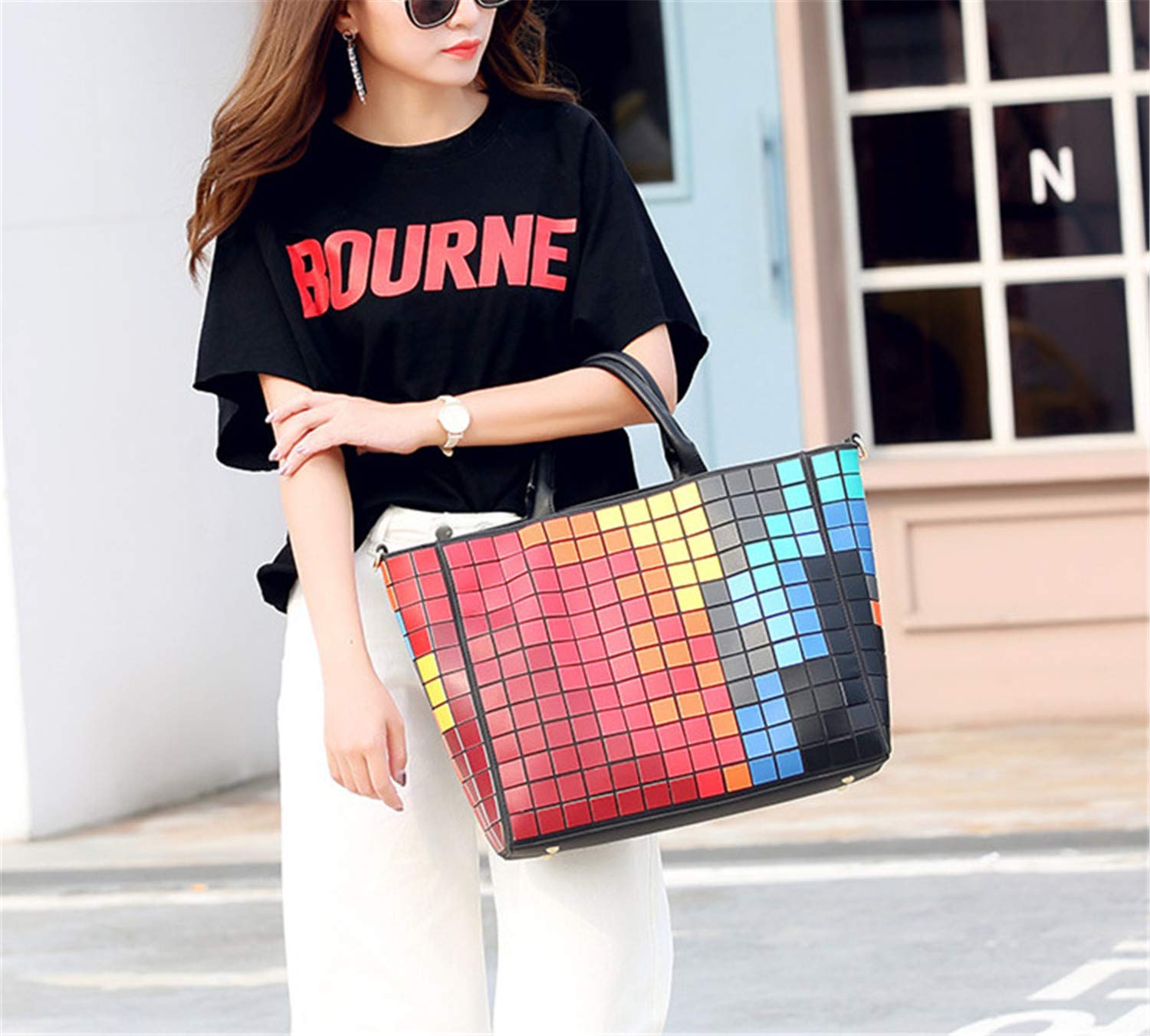 Fashion Geometric Mosaic Women Bag Diamond Folding Messenger Bag Female Shoulder Bao Bags