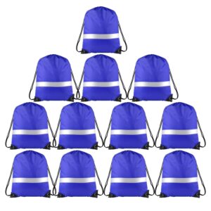 KUUQA 12 Pack Drawstring Backpack Bag with Reflective Strip, String Backpack Cinch Sack Bag for Yoga Sport Gym Traveling (Blue)