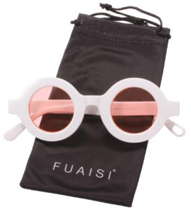 fuaisi retro fashion oversized thick bold frame round sunglasses anti-uv outdoor colorful glasses (white frame/pink lens)